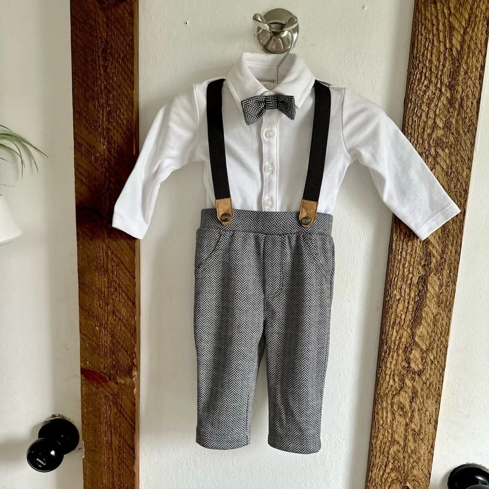 New Koala Baby Boutique Baby Boy Formal Gentlemen’s Suspender Outfit 0-3 Months